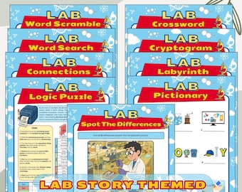 Paquete de 9 juegos para la semana de laboratorio / Historia de laboratorio 2026 / Rompecabezas / Actividades para la semana de laboratorio (Descarga en PDF)
