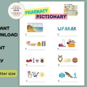 Druckbares Apotheken Pictionary Game | Lustige Aktivitäten für Apotheker, Apotheker, Apotheker und Studenten | Apotheken Woche Spiele, Puzzles