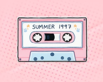 Sticker - Cassette Tape (Nostalgic-themed Retro Pastel Pink Cassette Tape looking Vinyl Sticker)