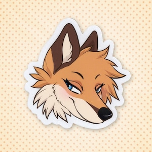 Naklejka - Uśmiechnięta Furry Fox Girl (Antropomorficzna Furry Postać, Wodoodporna Naklejka Winylowa, Western Furry Fandom Art, Kitsune Fox Cartoon)