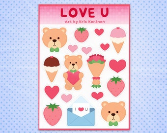 STICKER SHEET - Love U (Decorative Sticker, Romantic Valentine's Day Gift, Stickers for bujo, diaries, sketchbooks and calendars)