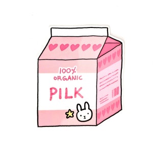 VINYL STICKER - Pilk (waterdicht vinyl) Grappige, schattige, roze kawaiisticker