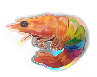 VINYL STICKER - Rainbow Shrimp (Holographic) LGBTQ+ sticker