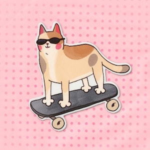 Aufkleber - Coole Skateboard Katze mit Sonnenbrille (bezaubernder lustiger süßer Tier-Vinyl-Aufkleber für Tierbesitzer und Pelz-Enthusiasten)