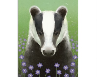 POSTCARD / PRINT (A6) - European badger (Cute Forest Animal Portrait)