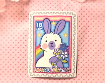 STICKER - Wonderland Stamp (Adorable cute bunny rabbit vinyl sticker for animal enthusiasts)