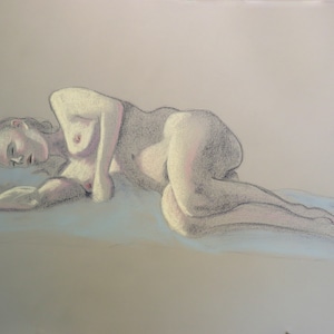 Schlafende Figur, Original Pastell Zeichnung