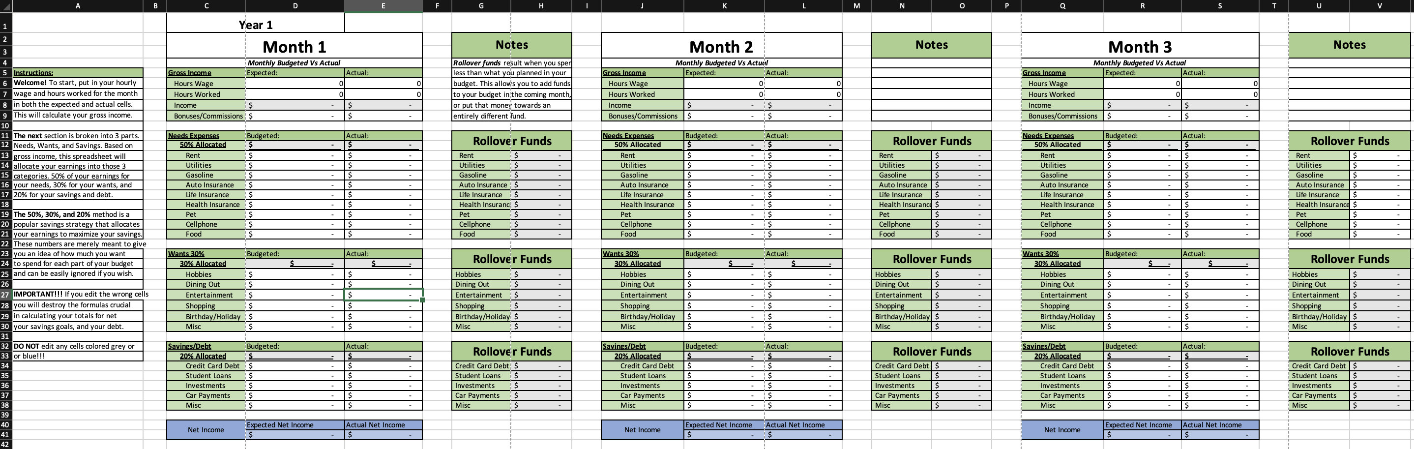 Simple Personal Budget Template - Etsy