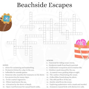 Sea Lovers Crossword Puzzles - PDF - 8 Puzzles - Beach - Ocean - Sea Witch - Vitamin Sea - Instant Download