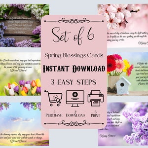Spring Blessings Greeting Cards - Set of 6 - 5x7 - printable - instant download - pdf