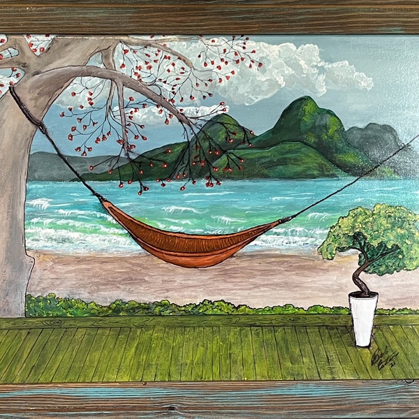 2106 "Paradise Hammock" Hand Painted Acrylic Painting Original, Fine Art Print or Canvas Print by Bob Carter-FREE SHIPPING