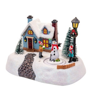 Musical Light Up House with Rotating Snowman Christmas Decoration