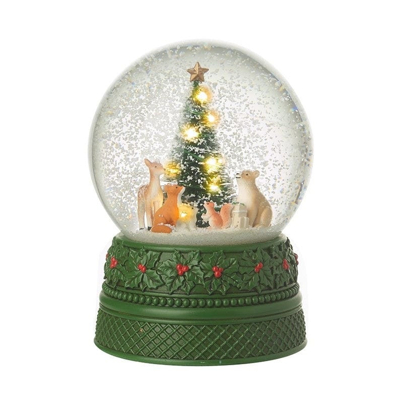 Rotating Carousel Tiffany Style Christmas Snow Globe Music To Holly Jolly