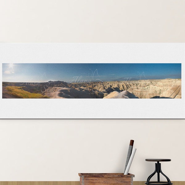 Panoramic Wall Art Printable, Landscape Stock Photograph, Sunburst Digital Print, Badlands National Park