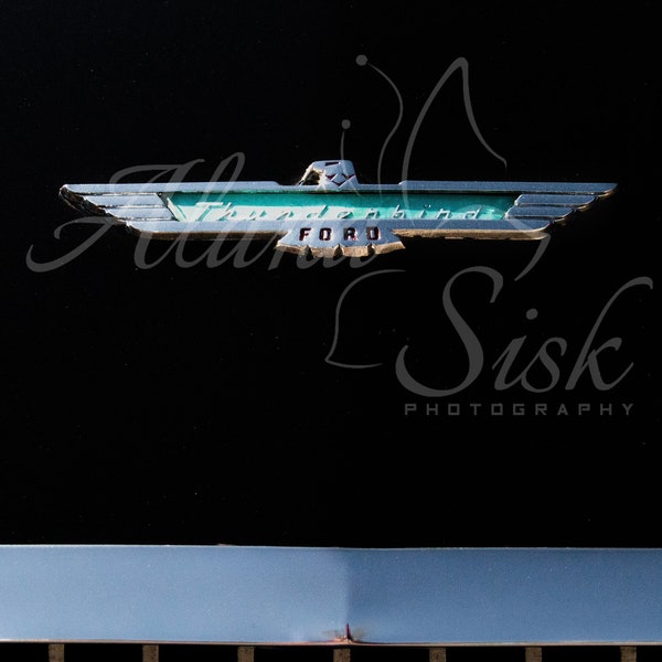 Ford Thunderbird Fotografie, Auto-Emblem zum Ausdrucken, klassische Fahrzeug-Wandkunst, Vintage-Motorhaubenabzeichen, Digitaldruck