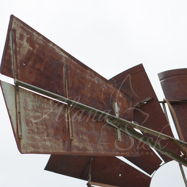 Rustic Windmill Photograph, Farm Stock Image, Rural Wall Art, Vane Printable, Sails Digital Print