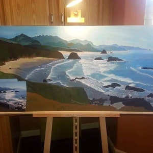 Giclee on Gallery wrap canvas, 2&#39;x4&#39;. A perfect replica of the original oil painting Cannon Beach.   It has been lacquered & ready to hang.