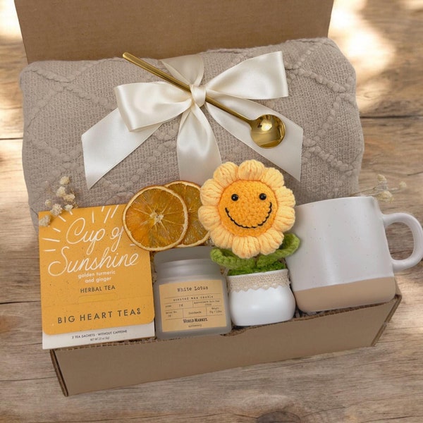 Sunshine Care Package, You are My Sunshine, Daily Affirmations, Get Well Soon, Thinking of You, Mental Health, Crochet Sunflower