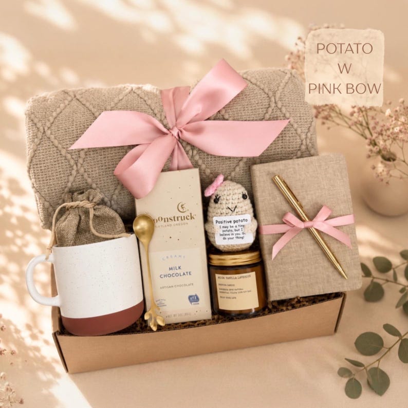Graduation Gift Box, Congratulations Gift, Phd Graduation Gift, College Grad Gift, College Graduation, Grad Gifts, Congrats Gift Box Potato w Pink Bow