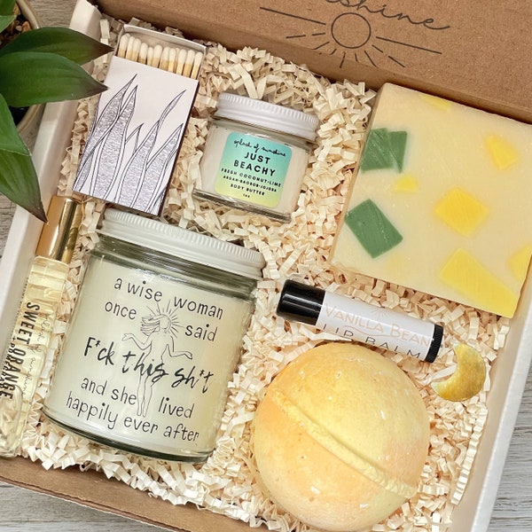 A wise woman once said f*ck this sh*t | Encouragement Gift | Uplifting Gift box for her | Healing candle