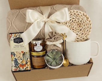 Cozy Self Care Package with Blanket, Mug and Tea, Thank You Gift Box for Women, Gift Basket for Her
