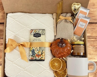 Cozy Fall Gift Box- Ceramic Pumpkin with Hygge Blanket & Treats - Spooky Season