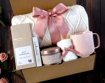 Self Care Box for Women: Gift with Blanket, Tea and Honey