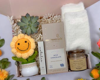 Sunflower Gift with Succulent and Socks, Sending You Sunshine Gift, Sunshine Box, Cheer up Gift