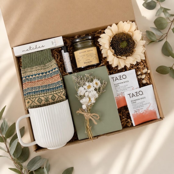 Cozy Autumn Gift Box, Blanket & Personalized Card, Fall Care Package