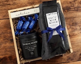 Mens Self Care Gift Set with Candle, Coffee, Soap, or Cozy Socks