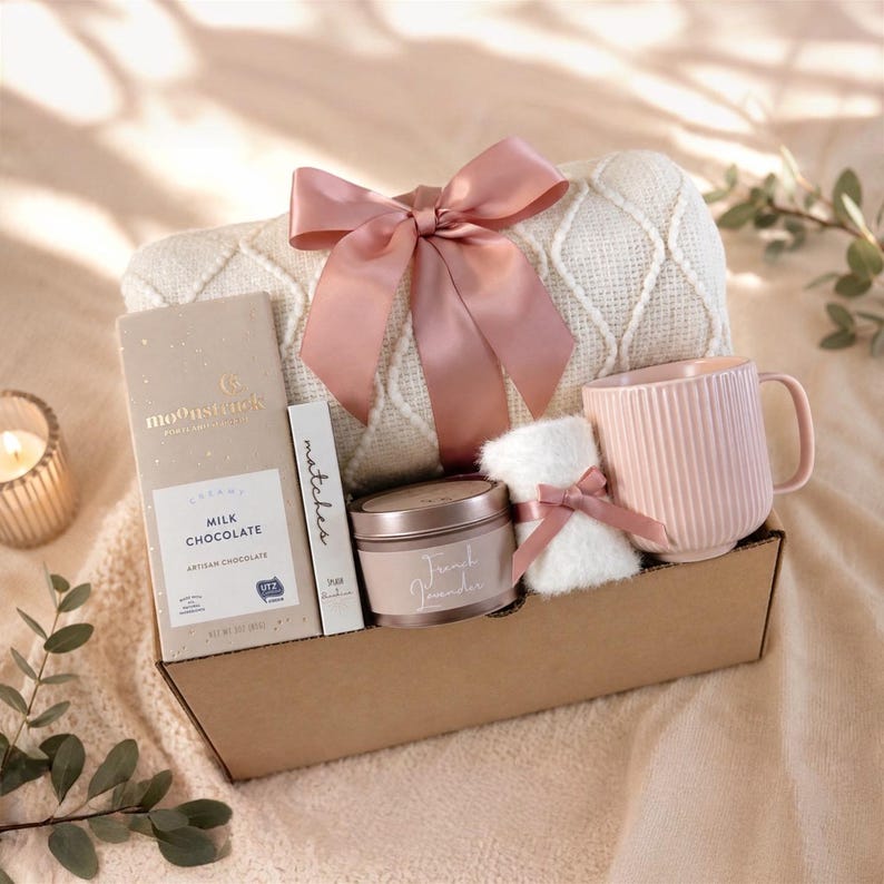 Birthday Gift Box: Best Friend Gifts, Cozy Spa Box for Her, Care Package with Blanket image 1
