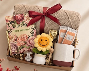 Crochet Sunflower Gift Box: Self Care Package for Women, Thinking of You Box, Get Well Soon