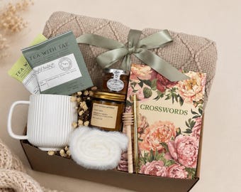 Cozy Blanket Care Package- Crossword Puzzle Gifts, Get Well Gift Box