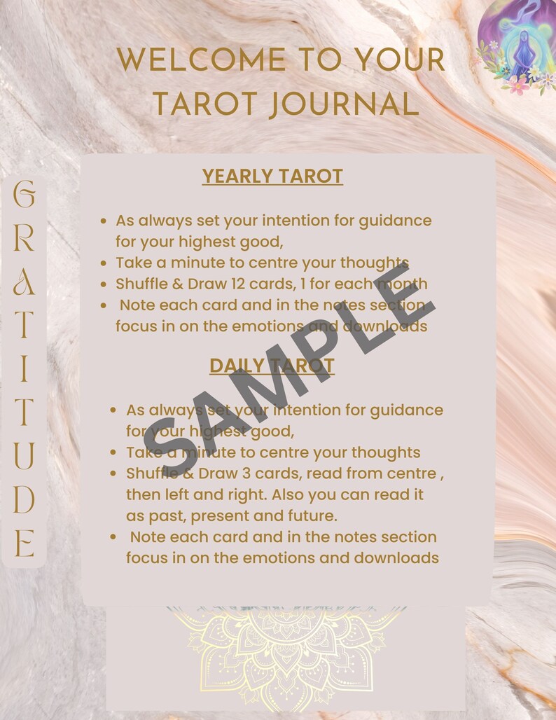Daily &amp; Yearly Tarot Journal Templates, Easy to Use Tarot Reading ...