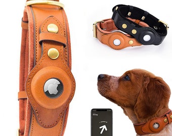 Leather Anti-Lost Dog Collar With Airtag Holder For The Apple Airtag Heavy Duty Anti Lost Positioning Collar Dog Accessories
