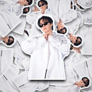 Pegatina blanca con botones de J-Hope / Boceto fotográfico de Mona Lisa / Pegatinas de J-Hope / Pegatina de Hobicore / Hobi / Calcomanía de vinilo para portátil, vaso y teléfono
