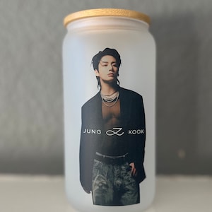 Jungkook Tumbler Cup Water Bottle | Frosted Glass Tumbler | 16 oz