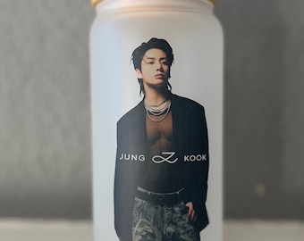 Jungkook Tumbler Cup Water Bottle | Frosted Glass Tumbler | 16 oz