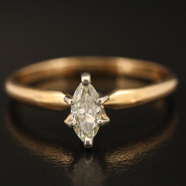 Vintage Estate 14K 0.33 CT Marquis Diamond Solitaire Ring; Size 7.00