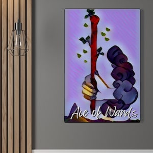 Tarot Wall Hanging Art - Ace of Wands Canvas - Witchy Digital Art - Tarot Home Decor nello stile di un dipinto su tela
