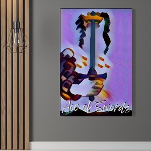 Tarot Wall Hanging Art - Ace of Swords Canvas - Witchy Digital Art - Tarot Home Decor in the Style of a Canvas Painting