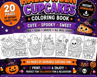 Halloween Cupcake Coloring Pages | 20 Spooky Sweet Designs (Digital Download)