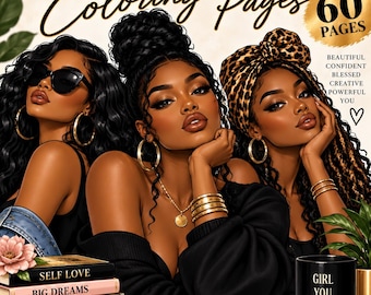 Melanin Coloring Pages for Adults | 60 Black Women Designs (Digital Download)