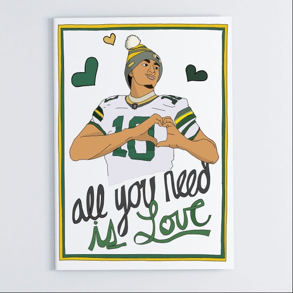 Jordan Love Valentines Day Card | Green Bay Packers Card | Football Card | NFL Valentines Card