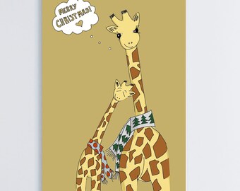 Giraffe Weihnachtskarte | Giraffe mit Schal Karte | Urlaubskarte