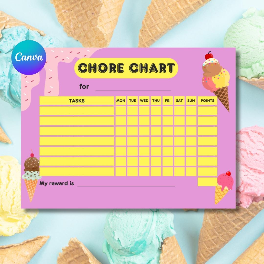 Adorable Ice Cream Printable Kids Children's Chore Chart ...