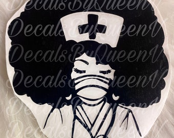Afro Nurse Woman Face Vinyl Decal|African American Woman Decal| Wine glass decal| bling mug decal| laptop decal| car decal|Tumbler Decals