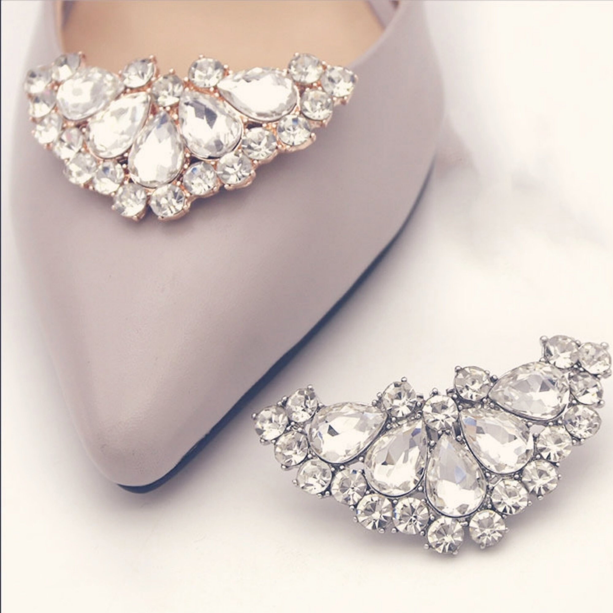 Champagne Shoe clips, Bridal shoe clips, Premium European Crystal