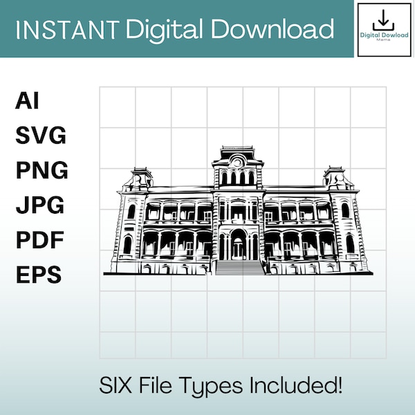 Iolani Palace Clipart Instant Download ai / svg / png / jpg / pdf / eps Hawaii svg, Hawaiian svg. Vector, Cut or Engrave Files.