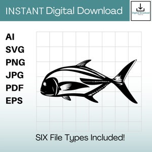 Ulua Fish (Giant Trevally) Clipart Instant Download ai / svg / png / jpg / pdf / eps Hawaii svg, Hawaiian svg. Vector, Cut or Engrave Files.